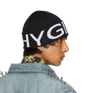 GIVENCHY BLACK LOGO BEANIE..💯% WOOL O/S BRAND NEW